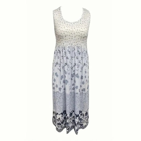 Women's Plus Size Boho Floral Dresses Sleeveless Tiered Pleated Swing Long Sundress - Image 5
