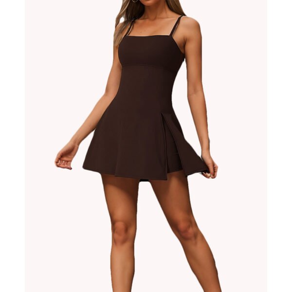 Womens Spaghetti Strap Tennis Dress With Shorts Workout Side Slit Active Golf Dresses - Image 5