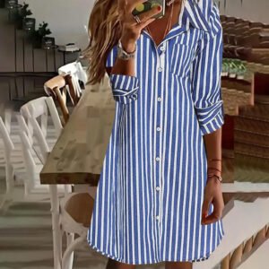 European And American Style Women Striped Button Shirt Casual Long Sleeve