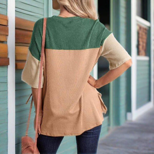 Women's Color Block Casual T-Shirt Short Sleeve Crew Neck Loose T-Shirt Top - Image 9