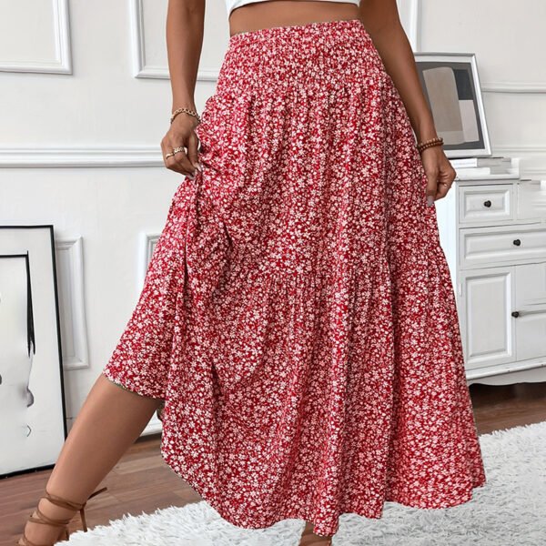 Women's Boho Floral Maxi Skirt - High Elastic Waist, Pleated A-Line Long Skirt - Image 4