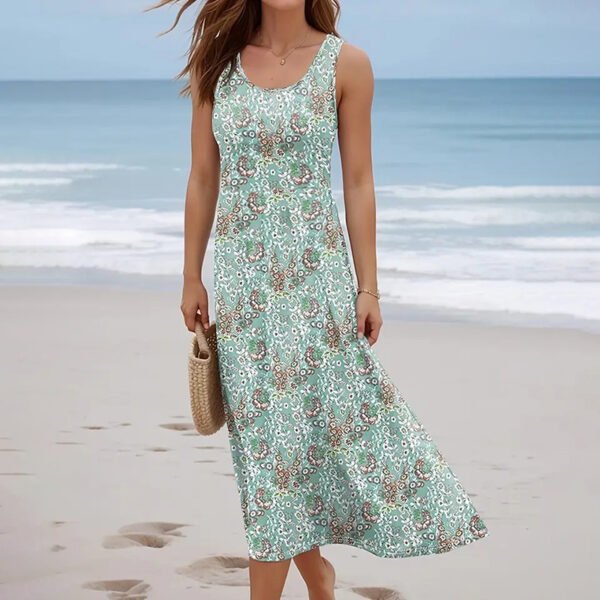 Women Floral Summer Maxi Dress Casual Beach Printed Sleeveless Boho Flowy Tank Sundress - Image 7