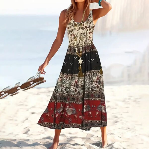Women Floral Summer Maxi Dress Casual Beach Printed Sleeveless Boho Flowy Tank Sundress - Image 2