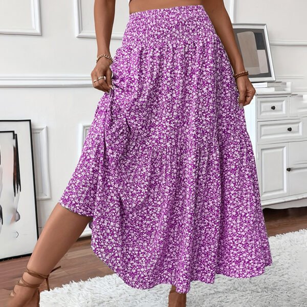 Women's Boho Floral Maxi Skirt - High Elastic Waist, Pleated A-Line Long Skirt - Image 5