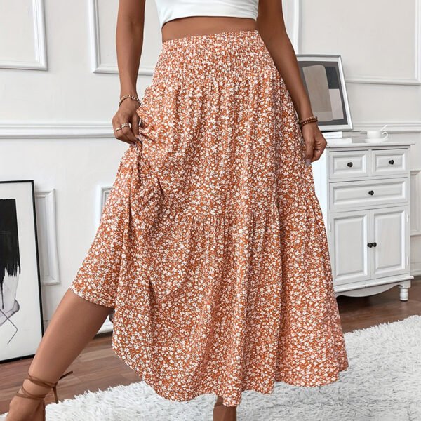 Women's Boho Floral Maxi Skirt - High Elastic Waist, Pleated A-Line Long Skirt - Image 8