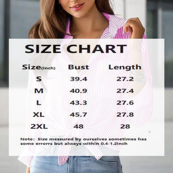 Women's Elegant Striped Long Sleeve Shirt - Pointed Lapel Collar With Chest Pocket, Button-Up Casual Blouse For Spring&Fall - Image 10