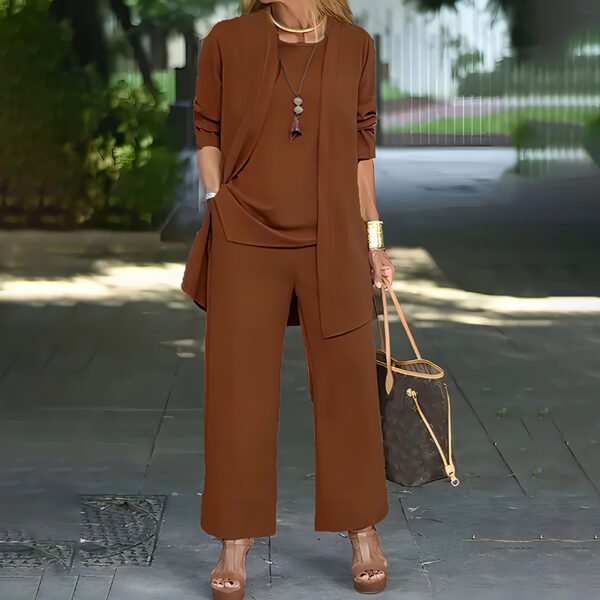Women's Plus Size Casual 3-Piece Set Open Front Cardigan Sleeveless Vest Pants Solid Color Lounge Set - Image 4