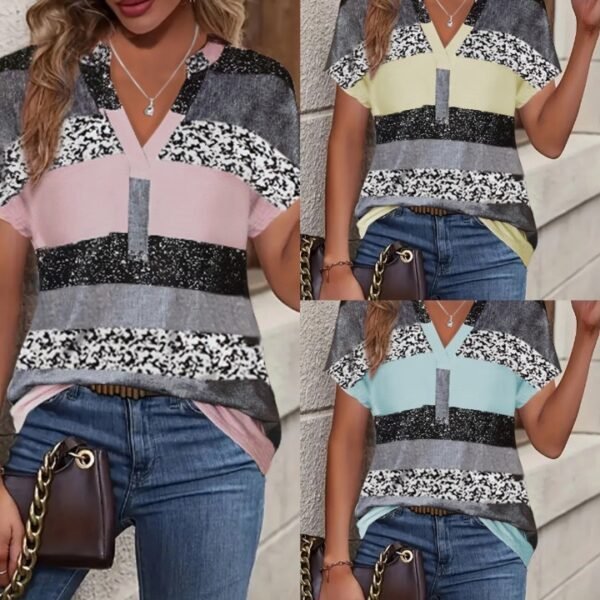 Popular Summer V-neck Striped Short Sleeve Women - Image 8