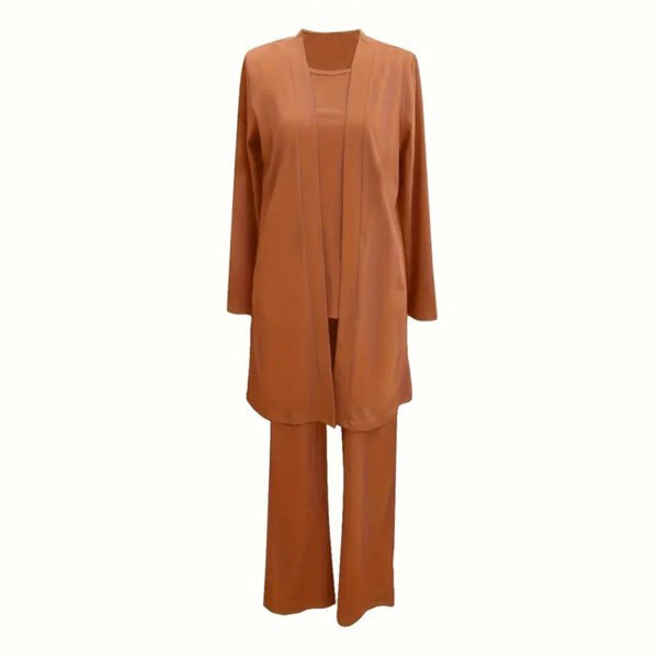 Women's Plus Size Casual 3-Piece Set Open Front Cardigan Sleeveless Vest Pants Solid Color Lounge Set - Image 3