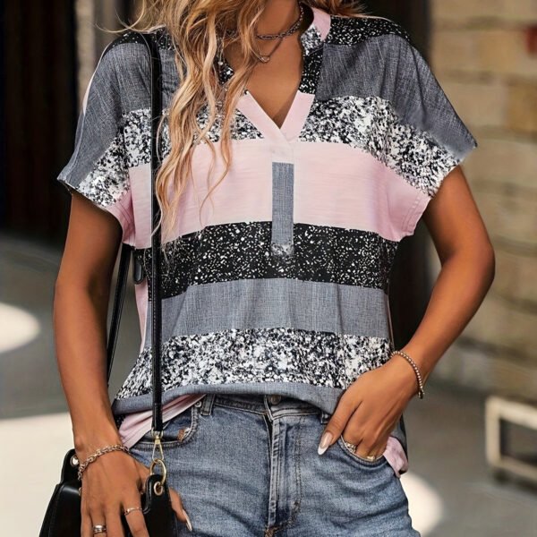 Popular Summer V-neck Striped Short Sleeve Women - Image 7