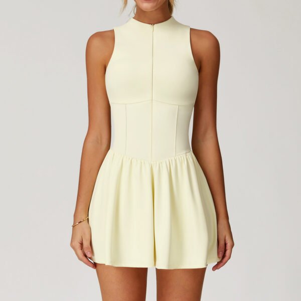 Women's Solid Color False Two-piece Stand Collar A- Line Dress - Image 6