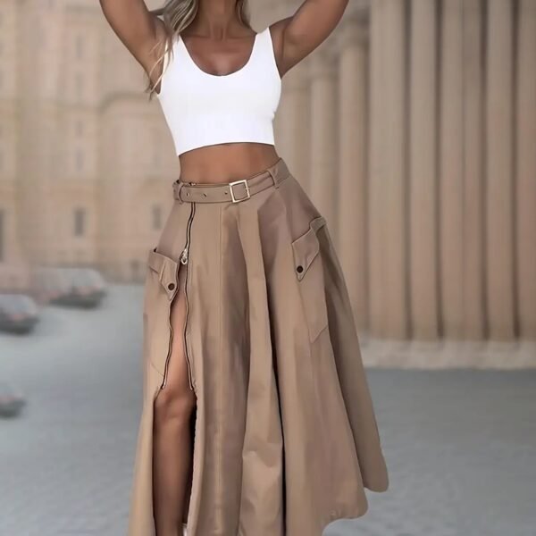 Women Two Piece Outfits Summer Cropped Vest Top High Waisted Slit Skirt Casual Matching Sets - Image 2