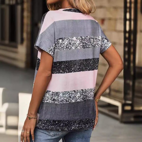 Popular Summer V-neck Striped Short Sleeve Women - Image 2
