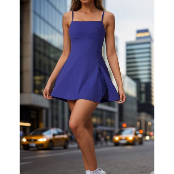 Womens Spaghetti Strap Tennis Dress With Shorts Workout Side Slit Active Golf Dresses - Image 10