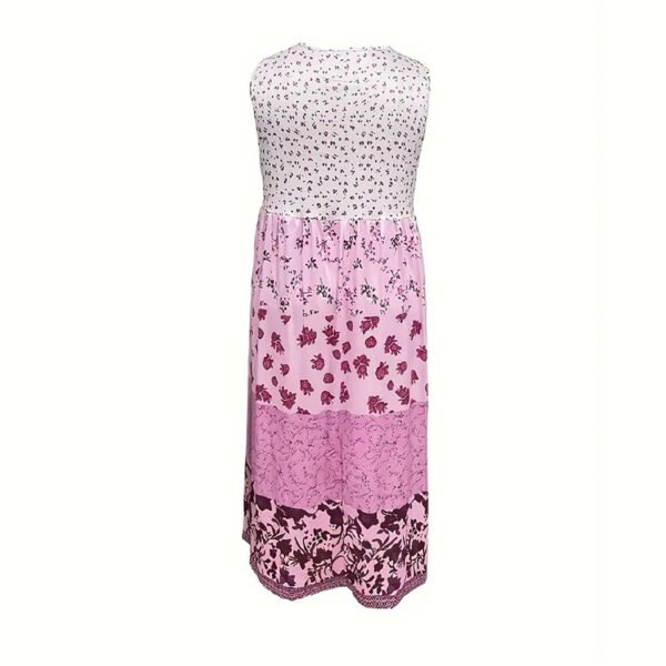 Women's Plus Size Boho Floral Dresses Sleeveless Tiered Pleated Swing Long Sundress - Image 9