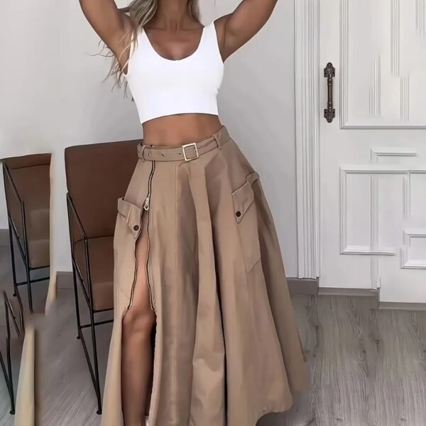 Women Two Piece Outfits Summer Cropped Vest Top High Waisted Slit Skirt Casual Matching Sets - Image 4