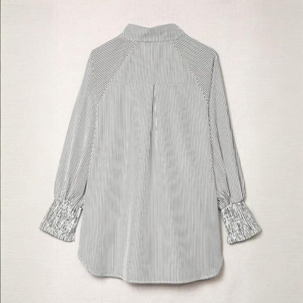 Women's Casual Striped Long Sleeve Shirt With Button-Down Collar & Knit Cuff Detail - Classic Spring&Fall Blouse - Image 2