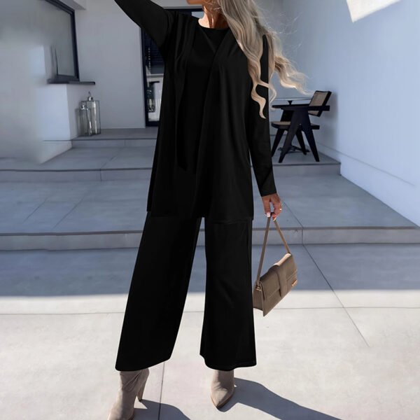 Women's Plus Size Casual 3-Piece Set Open Front Cardigan Sleeveless Vest Pants Solid Color Lounge Set - Image 7
