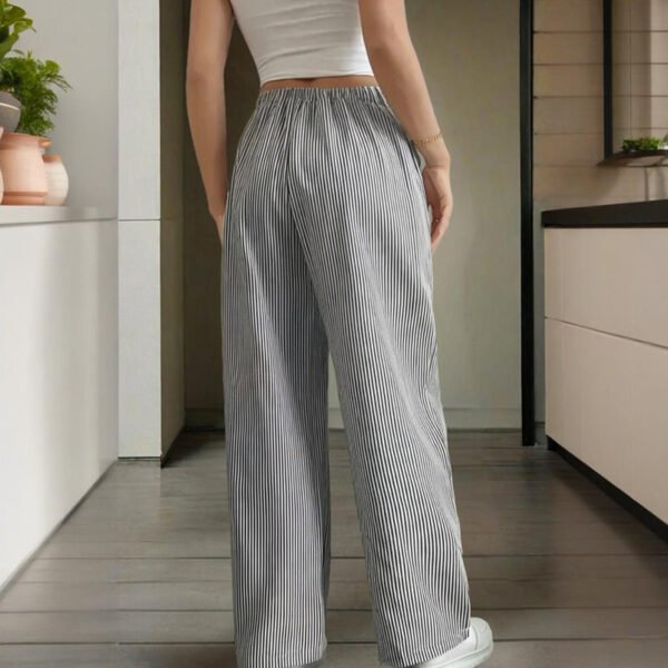Women's Striped Wide Leg Pants With Pockets & Tie-Waist Detail - Casual Minimalist Trousers - Image 7