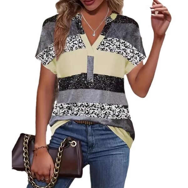 Popular Summer V-neck Striped Short Sleeve Women - Image 6