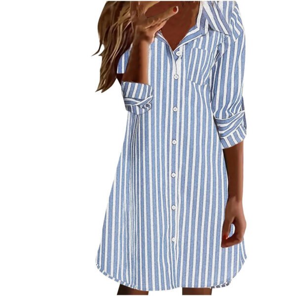 European And American Style Women Striped Button Shirt Casual Long Sleeve - Image 2