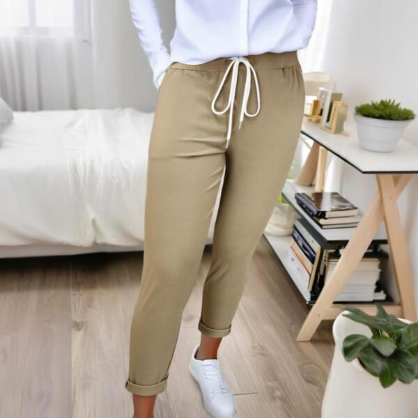Women's Solid Color Casual Pants - Stretchy Waist With Drawstring Comfortable Lounge Pants - Image 5