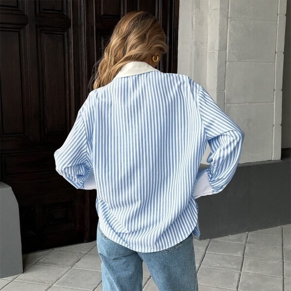 Striped Stitching Shirt For Women - Image 3