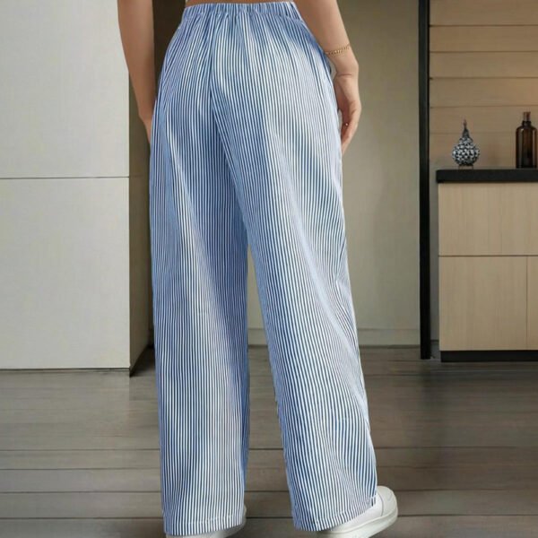 Women's Striped Wide Leg Pants With Pockets & Tie-Waist Detail - Casual Minimalist Trousers - Image 10