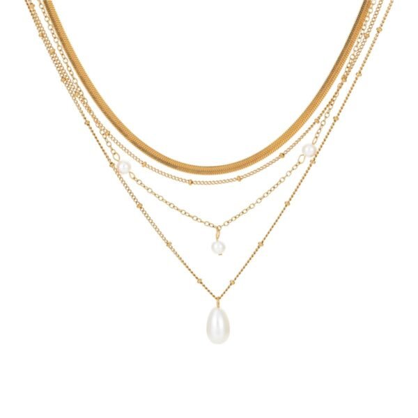 Water Drop Imitation Pearl Tassel Pendant Multi-layer Necklace For Women - Image 3
