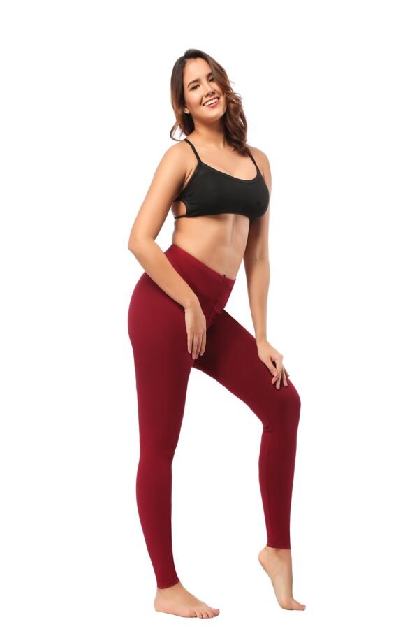 Leggings - Cropped Low-rise Solid Burgundy - Image 2