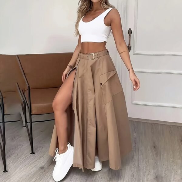 Women Two Piece Outfits Summer Cropped Vest Top High Waisted Slit Skirt Casual Matching Sets - Image 7