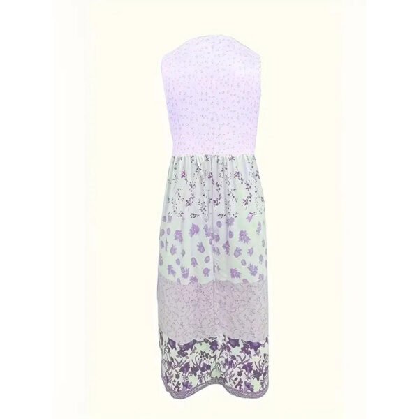 Women's Plus Size Boho Floral Dresses Sleeveless Tiered Pleated Swing Long Sundress - Image 3