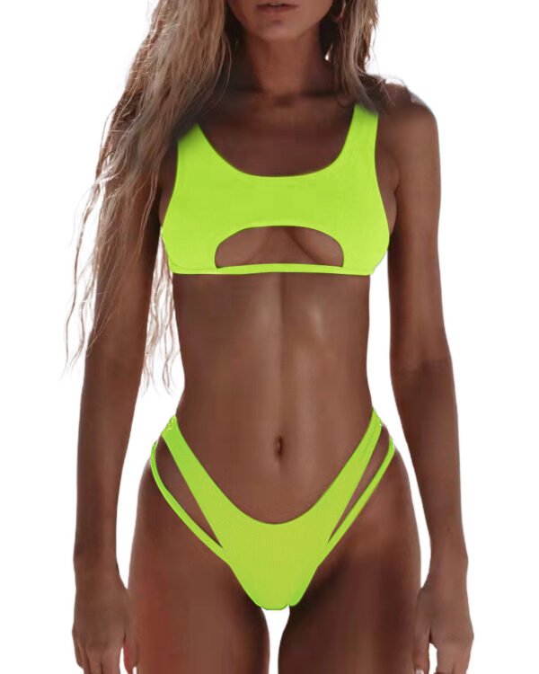Bikini Women's Solid Color Split Swimsuit Hollow Snake Fabric Swimwear - Image 2