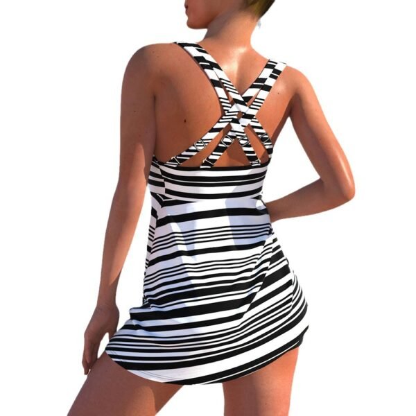 Two-piece Skirt Swimwear Bikini Striped Printed Boxer High Waist Swimsuit - Image 5