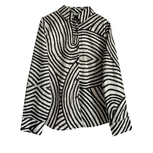 Women's Striped Long Sleeve Shirt - Button-Up Casual Loose Fit Blouse, Spring & Fall Relaxed Top - Image 2