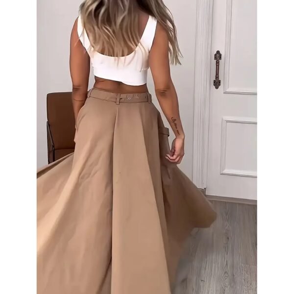 Women Two Piece Outfits Summer Cropped Vest Top High Waisted Slit Skirt Casual Matching Sets - Image 3