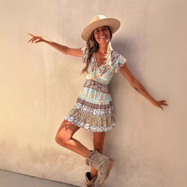 Fashion Printed Ruffled Pendant Dress Women
