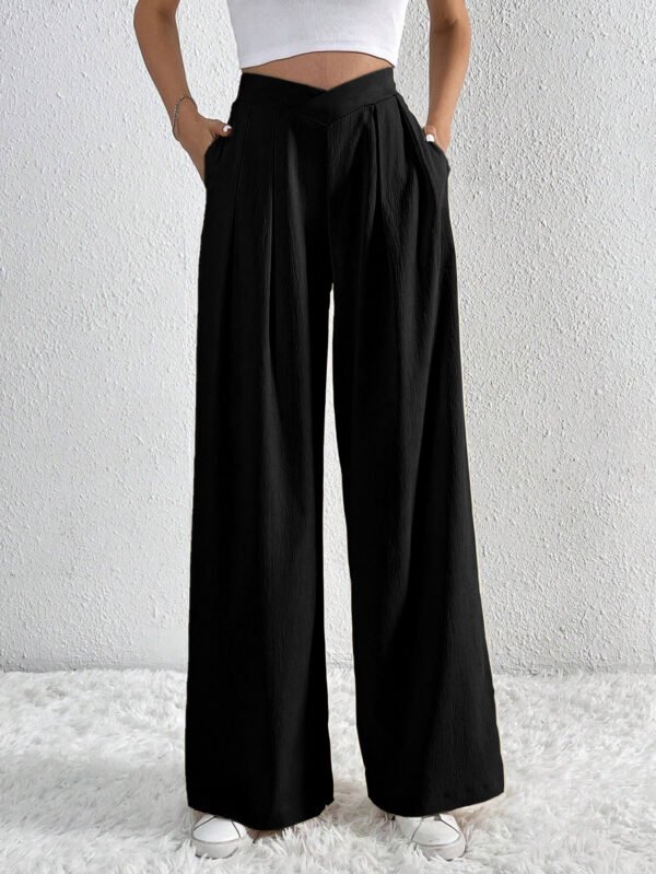 Summer New Solid Color Pleated Casual Wide-leg Pants Loose Casual Women's Commuting Versatile Style Comfortable TrousersS - Image 4