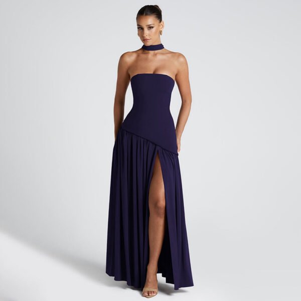 Pure Color Split Backless Elegant Streamer Dress - Image 8