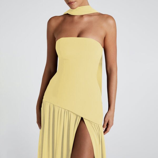 Pure Color Split Backless Elegant Streamer Dress - Image 6