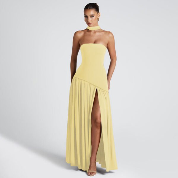Pure Color Split Backless Elegant Streamer Dress - Image 2