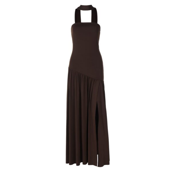 Pure Color Split Backless Elegant Streamer Dress - Image 3