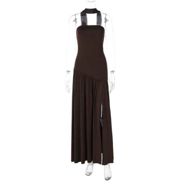 Pure Color Split Backless Elegant Streamer Dress - Image 4