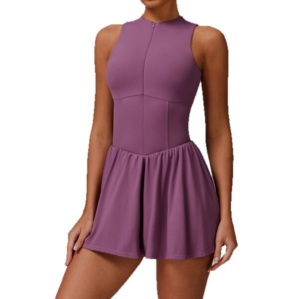 Women's Solid Color False Two-piece Stand Collar A- Line Dress - Image 2