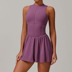 Women's Solid Color False Two-piece Stand Collar A- Line Dress