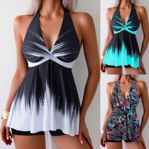 With Chest Pad Lace Printing Conservative Hot Spring Bathing Suit
