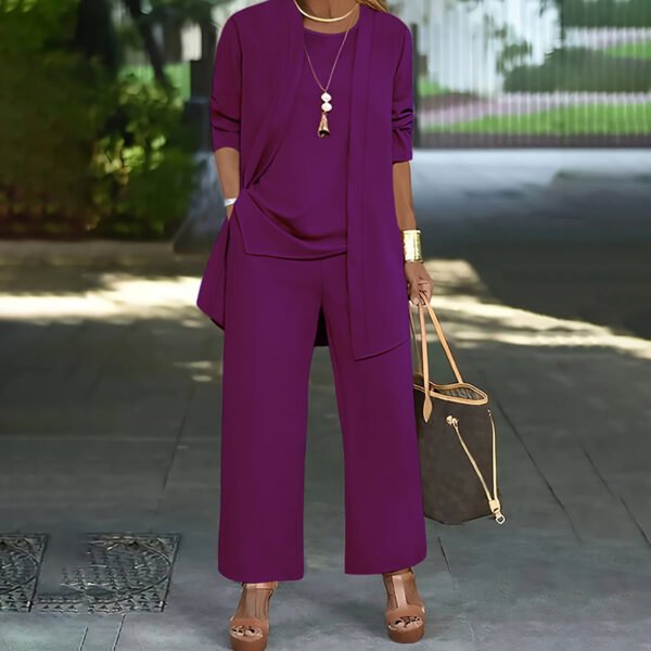 Women's Plus Size Casual 3-Piece Set Open Front Cardigan Sleeveless Vest Pants Solid Color Lounge Set - Image 2