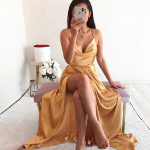 Solid Color Backless Pockets Collar A Swing Sling Dress Women