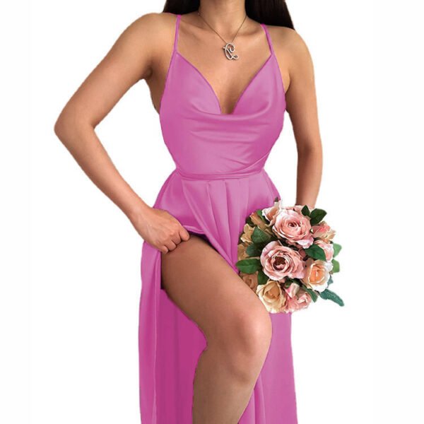 Solid Color Backless Pockets Collar A Swing Sling Dress Women - Image 10