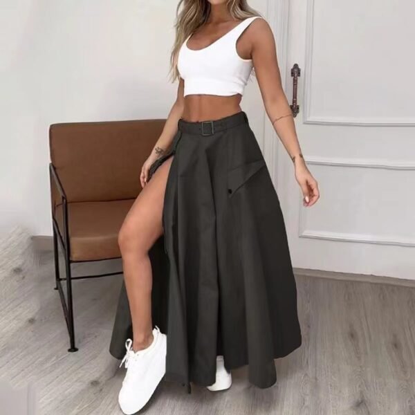 Women Two Piece Outfits Summer Cropped Vest Top High Waisted Slit Skirt Casual Matching Sets - Image 5